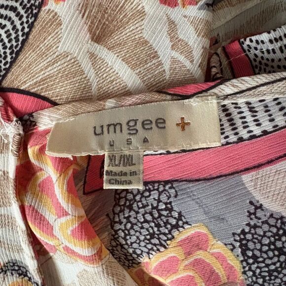 Umgee + Ruffle Kimono Pink Abstract Floral Boho Flowy Lightweight Size XL/1X - Picture 4 of 5